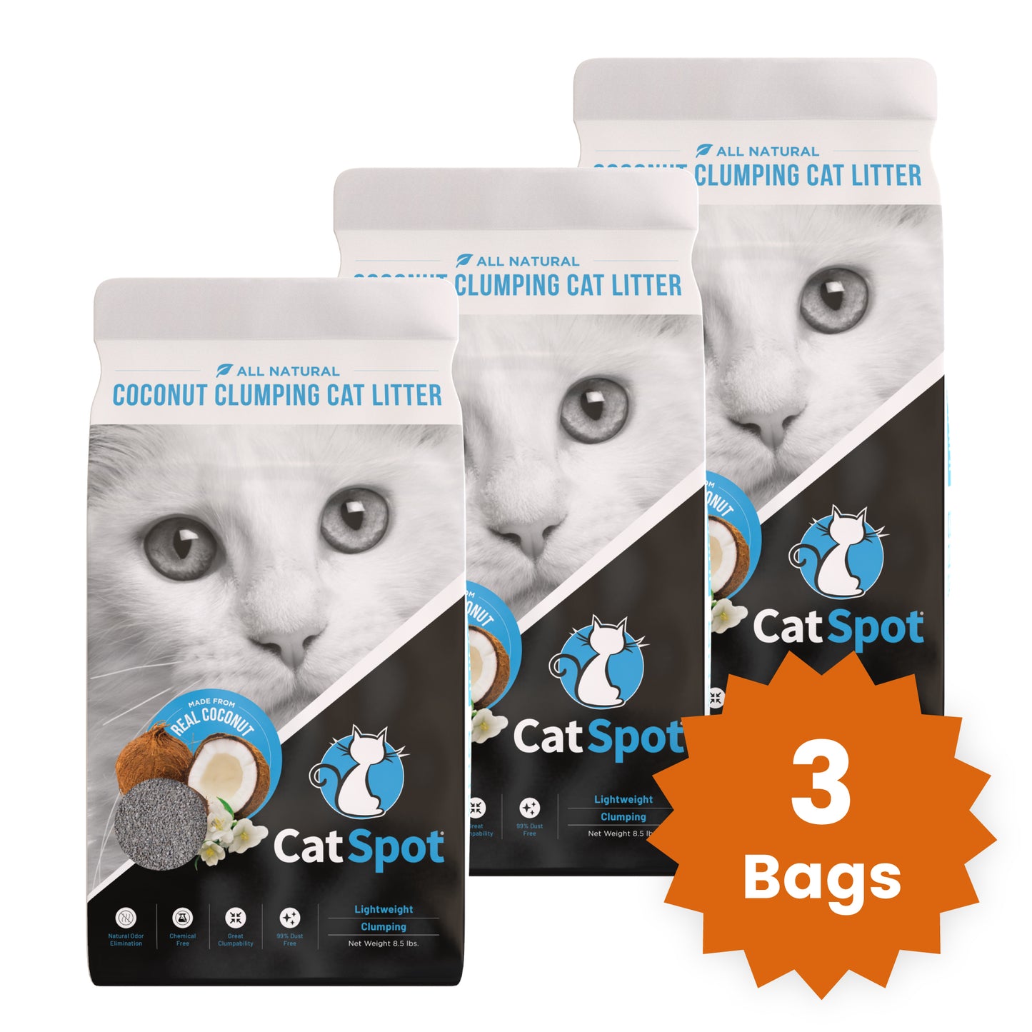 3 Bag Bundle: Coconut Clumping Cat Litter, 100% All-Natural | CatSpot